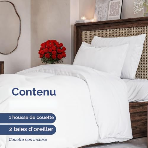 Duvet Cover Set Super King 260x220 - Microfibre 3 Piece Bedding Set - White | Brushed, Zip Closure, 8 Corner Ties, Wrinkle Resistant, Easy Care, Hypoallergenic, Soft, Breathable, Duvet Set, OEKO-TEX