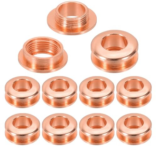 PATIKIL 8mm(1/3 inch) Solid Brass Hole Eyelets, 10 Pcs Arc Surface Self Backing Grommets with Washer for Shoes Clothes Crafts Bag Leather Craft, Red Copper