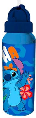 Disney Stitch Wiederverwendbare Flasche, Stitch Kantenbeständiges Design, Wasserflasche für Mädchen, Reiseflasche mit Strohhalm, Fassungsvermögen 550 ml (Dunkelblau)