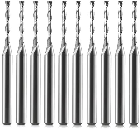 3.175mm Shank CNC Router Bits Carbide End Mills 1.5mm Up Cut Spial Router Bit Flat Nose Carbide Endmill Two Flute Milling Cutter Tool for Wood PVC MDF Hardwood Pack of 10