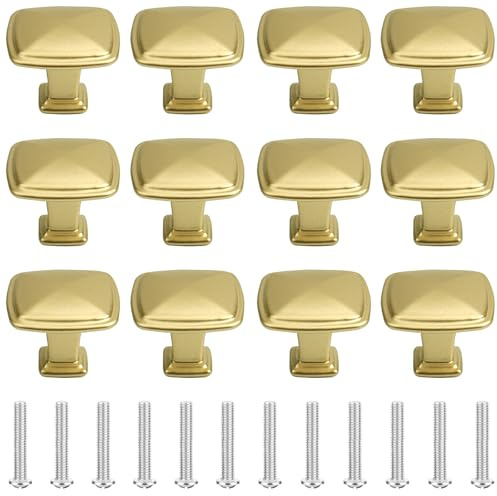 Roellgs 12Pack Cupboard Knobs Black Door Knobs Black Cabinet Knobs Kitchen Door Knobs Round Draw Knobs Cupboard Door Handles (Square Shape, gold)