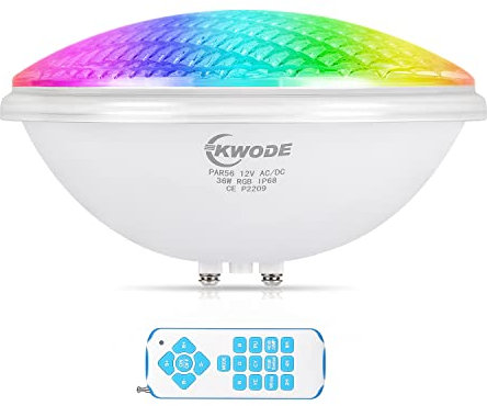KWODE 36W RGB Lumières de Piscine par56, Timing 2/4/6H Ampoule LED Piscine, IP68 étanche à l'eau, Spot sous - Marin Projecteur Piscine Avec télécommande