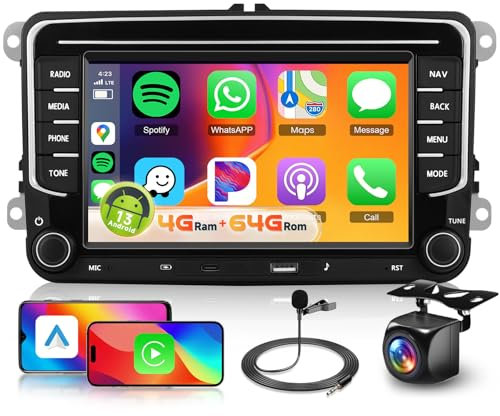 4G+64G Android 13 Car Stereo for VW Golf 5 Polo Skoda with DSP/Wireless Carplay/Android Auto/GPS/WiFi, Hodozzy 7 Inch VW Car Radio 2 Din Bluetooth with Mirror Link FM/RDS SWC+Rear View Camera