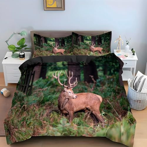 Generisch Bettwäsche 155x220 Elch Bettbezug 155x220 3 Teilig Elch Bettwäsche-Sets 3D Muster Weiche Mikrofaser Bettbezüge mit 2 Kissenbezug 80x80 cm C5345