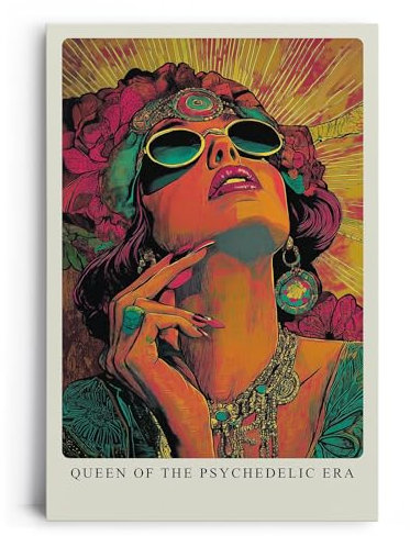 Paul Sinus Leinwandbild 60x90cm psychedelische Queen in leuchtenden Farben und ikonischem Retro-Stil – kunstvolles Leinwandbild