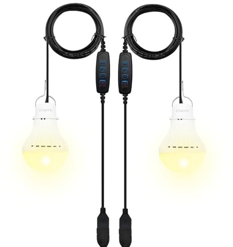 LED Campinglampe mit Schalter, 2 Stücke wiederaufladbare glühbirne 7W, Zeltlampe Dimmbar 3 Leuchtmodi 2700-5000K, Notlicht mit Haken, USB 6.2ft Kabel Leuchtmittel Tragbare Outdoor Laterne für Camping