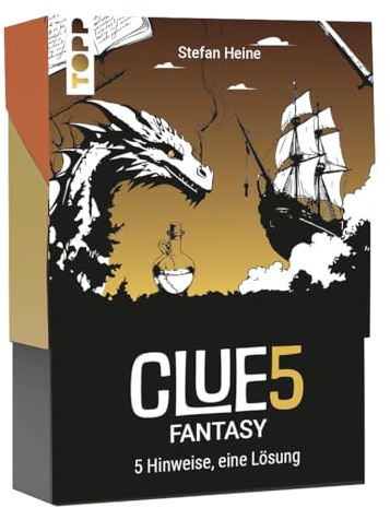 CLUE5 #Fantasy. 5 Hinweise, nur eine Lösung. Das Trend-Quiz für deine Tasche. Errate 50 Bücher, Filme, Serien und Spiele, die alle Fantasy-Fans kennen müssen. Wie viele Hinweise brauchst du?