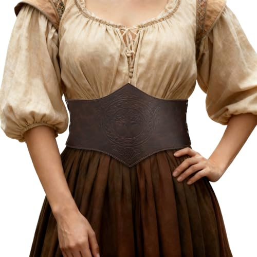 HiiFeuer Mittelalterliche Frauen Kunstleder Korsett Gürtel, Renaissance Unterbrustkorsett Einstellbare breite Taille Cincher für Ren Faire