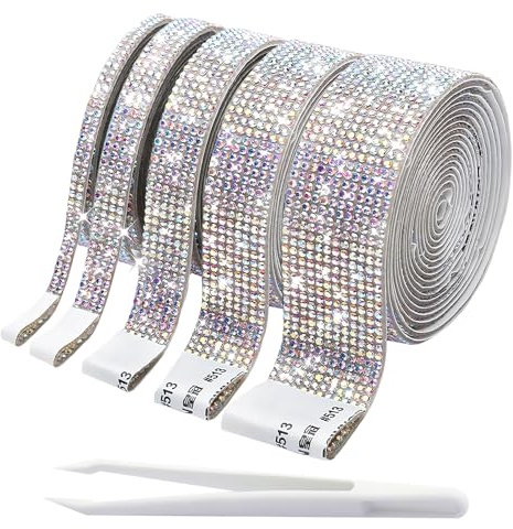 5 Rollen Strasssteine Glitzersteine Selbstklebend Strassband für DIY Kunsthandwerk, Hochzeitsdekoration, Geburtstag, Handy, Tasse, Kleid