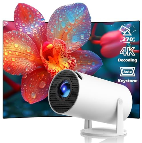 [Netflix Ready & Android 11.0] Mini Projector 4K, HOTPEAK Portable Smart Projector with WiFi 6 and Bluetooth 10000 Lumen Auto Keystone 270° Rotatable Stand for Home Cinema/Bedroom/Outdoor