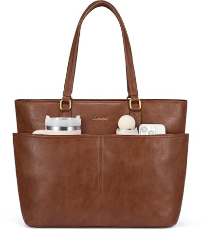 LOVEVOOK Laptop Handbags for Women, Large Tote Bags, Ladies Work Bag | PU Leather Shoulder Bag with Compartment, Designer Hand Bag for School, Office, Business
