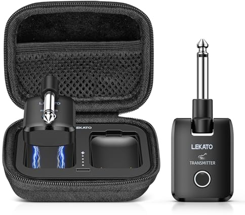 LEKATO Wireless Guitar System with Charging Case, Guitar Transmitter Receiver with 18H Playtime, Rechargeable Cordless Guitar Jack with Portable Storage Bag for Electric Instruments (WS 300)