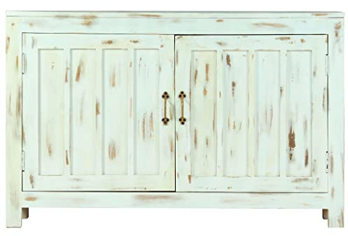 pokgdf Handgefertigte Anrichte aus Mangoholz, Vintage Sideboard mit Zwei Türen und einzigartiger Holzmaserung im Retro-Stil