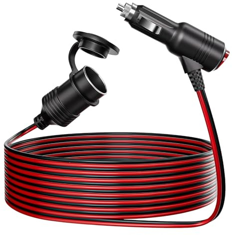 Cable de Extensión de Coche 12V, 1 M Alargador Mechero Coche con Interruptor y Fusible 15A, 12V Cable Toma de Mechero Impermeable para Moto SUV Camper, Encendedor de Cigarrillos con 16 AWG Prolongador