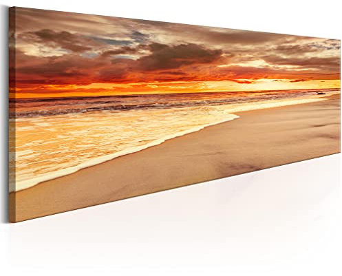 decomonkey Bilder Strand Meer 150x50 cm 1 Teilig Leinwandbilder Bild auf Leinwand Vlies Wandbild Kunstdruck Wanddeko Wand Wohnzimmer Wanddekoration Deko Sonnenuntergang Landschaft