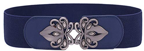 Syuer Damen Vintage Breiter Elastischer Stretch Taillengürtel Retro Cinch Gürtel (XXXL (108-130cm), Marineblau)