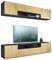 Vladon Wohnwand Mogan, Schwarz matt/Eiche Natur - Moderne Anbauwand bestehend aus 2 TV-Boards (181 x 147 x 35 cm)