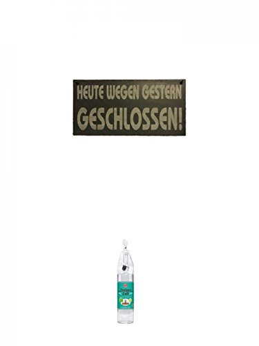 Schieferschild HEUTE WEGEN GESTERN GESCHLOSSEN mit Lederband und Lochung 20 x 40 cm + Berliner Luft Magnum Flasche Das Original 3,0 Liter