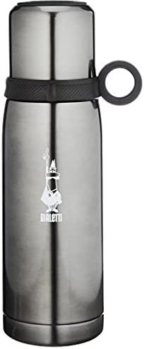 Bialetti To Go Bouteille Thermique avec Couvercle-Gobelet, à Double Paroi, Garde au Chaud pendant 12 heures et au Froid pendant 24 heures, Capacité 460 ml, Acier, Gris Foncé