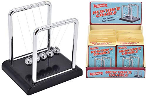 KandyToys SupeRetro Original Classic Newton's Cradle | Desk Toy Pendulum Ball Swing | Stainless Steel-Stress Relief Gift Office Desk Gadgets Physics Science Home Decorations Age 3+
