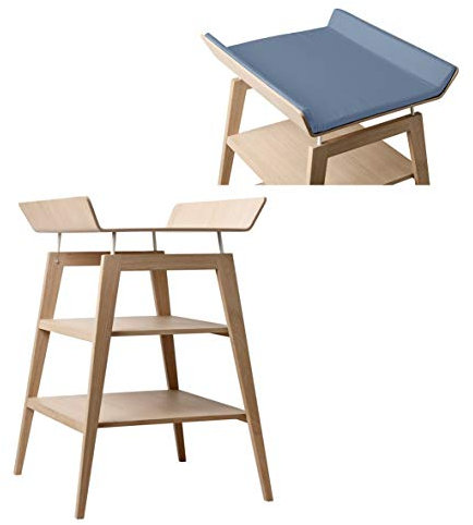 Linea by Leander Wickeltisch Eiche mit Schaumauflage und Bezug in Farbe dusty blue