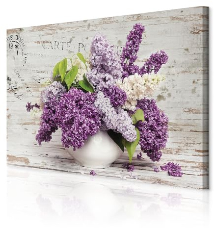 decomonkey Wandbilder Blumen Natur 60x40 cm 1 Teilig Leinwandbilder Flieder | Strukturleinwand, Holzkeilrahmen, Bild auf Leinwand, Kunstdruck, Wanddeko, Wohnzimmer, Wanddekoration