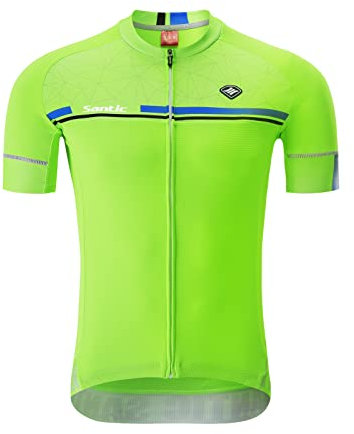 Santic Cycling Jerseys for Mens Cycling Jersey Short Sleeves Cycling Tops Bike Jersey Stretchable with Pockets Green EU XXL