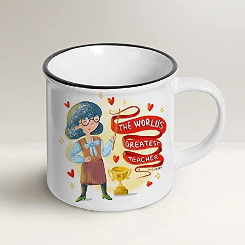 Mug Lover – The World’s Greatest Teacher (Hers - ENGLISH) - Mug gift idea - Mug gift idea with envelope, greeting card and organza pouch