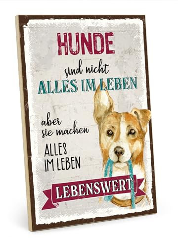 TypeStoff Holzschild mit Spruch – Hund – im Vintage-Look mit Zitat als Geschenk und Dekoration zum Thema Haustier - HS-01024