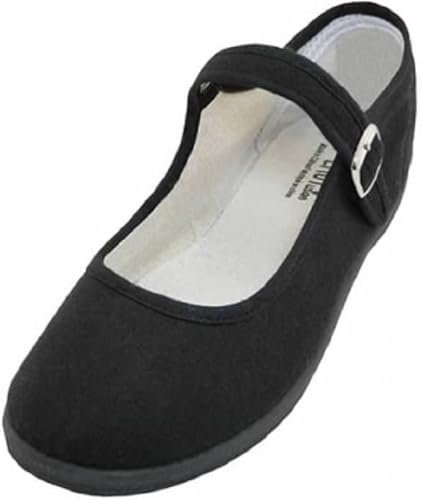 Shoes 18 Womens Cotton China Doll Mary Jane Women's Flats Ballerina Ballet Shoes, 115 Black, 5.5 UK