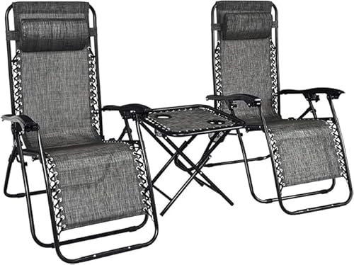 Dawsons Living GardenCo Zero Gravity Recliner Table - Reclining Outdoor Sun Lounger - Relaxer Chair for Patio Decking Gardens Camping (2, Grey/Black)