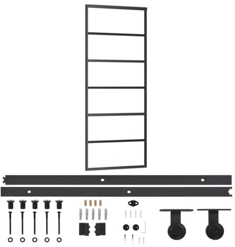 vidaXL Schiebetür mit Beschlag Glasschiebetür Glastür Glas Schiebe Tür Schiebetürsystem Laufschiene Schiebetürbeschlag ESG-Glas Aluminium 76x205cm