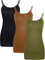 WILLBOND 3 Stück Damen Basic Lange Tanks Verstellbare Spaghettiträger Camisole Top, Black, Army Green, Chocolate, Mittel