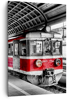 Bilder auf Leinwand 70x100cm Leinwandbild mit Rahmen Bahn Bahnhof Zug Transport Groß Wanddeko Bild Schlafzimmer Küche Deko Wandbilder Dekoration Wohnzimmer Canvas Wand Kunstdruck Art PA70x100-2558