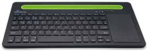 MediaRange kompakte Multi-pairing Funk-Tastatur mit 78 Tasten und Touchpad, QWERTY (GR) Tastaturbelegung, schwarz/ grün (MROS131-GR)