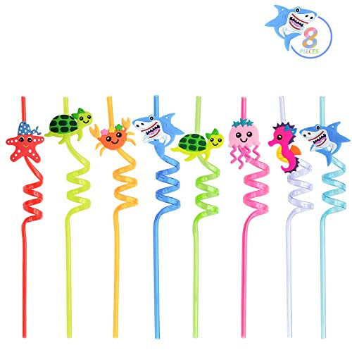 Pailles en Plastique pour les Enfants Pailles Réutilisables Pailles Mignonnes à Thème pour la Décoration des Fêtes, Fournitures pour les Fêtes d'Anniversaire (SeaWorld, 8)