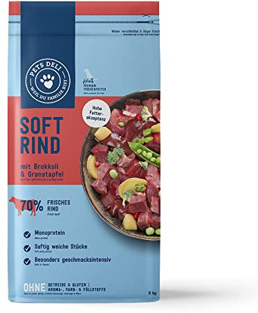 Pets Deli Soft Trockenfutter für Hunde mit Rind, Brokkoli & Granatapfel ohne Zucker und Gluten 6kg