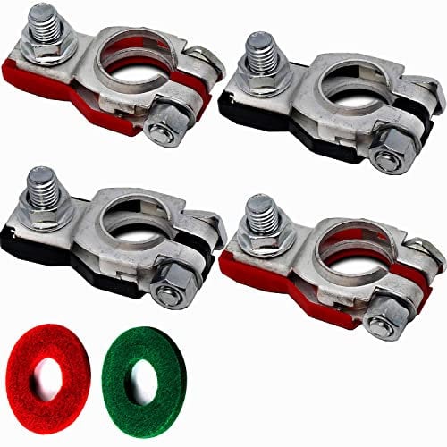 RUNCCI-YUN 4 Pezzi 2 Paio 12V/24V Terminali di Batteria Connettori di Batteria Positivo e Negativo 12V Battery Terminal Morsetti per Auto Camion Barca+2Pezzi Rondelle