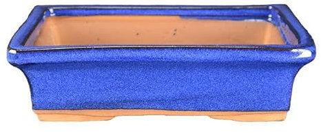 Rechteckige Bonsaischale aus blau glasiertem Steingut 23,5 x 17,5 x 6,5 cm - 2835Ra