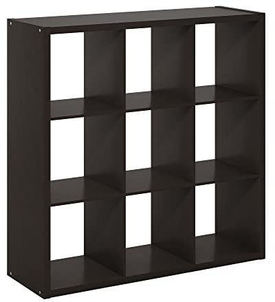 Furinno Cubicle Open Back Decorative Cube Storage Organizer, 9-Cube, Dark Oak