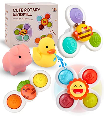 Saugnapf Spielzeug Baby, Fidget Spinner, Badespielzeug Baby ab 1 Jahr Badewannen Spielzeug Fidget Toys Spielzeug ab 1 Jahr Baby Spielzeug Wasserspielzeug Baby Sensorisches Spielzeug für Fenster
