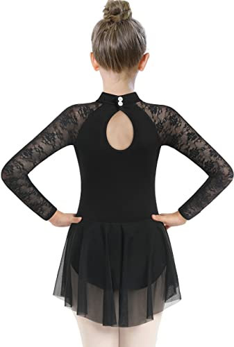 Mulnall Ballettkleidung Mädchen Tanz Ballett Trikot mit Rock Spitze Ärmel Ballerina Kinder Tanzkleid Tanzbody mit Rock Tütü Dancewear(6028-06-L)