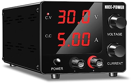 NICE-POWER DC Power Supply Variable, 30V 5A Adjustable Switching Regulated Power Supply with Encoder, Upgraded 3-Digits LED Display, Mini Regulated DC Bench Linear Power Supply