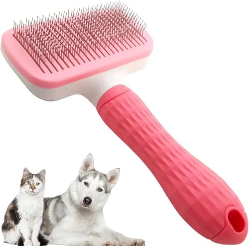 Self Cleaning Slicker Brush for Dogs,Cats, Rabits,Puppies etc, Laadi Cat Brush Dog Brushes For Grooming,Dog Brushes For Shedding,Cat Brushes for Long haired Cats Dogs. (Pink)