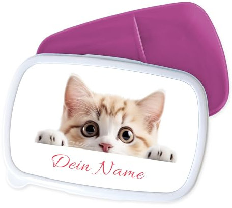 GRAZDesign Boîte à déjeuner personnalisée bébé chat avec nom pour enfants - Boîte à goûter maternelle et école - Cadeau pour filles et garçons - Rose