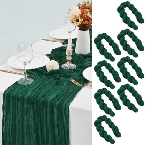 8 Stück Käsetuch Tischläufer Dunkelgrün, 90 x 300 cm Seihtuch Tischläufer Waschbares Gaze-Stoff Boho Tischläufer Cheesecloth Tischdekor für Hochzeit Brautparty Empfang Festival im Freien Dekor