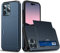 Compatible avec Coque iPhone 13 Pro Max Antichoc Portefeuille, Etui iPhone 13 Pro Max avec Porte-Cartes Coulissant Cache Protection Coque de Telephone Silicone Housse (Bleu Marine)