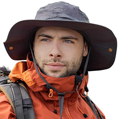 Comhats Grand chapeau de soleil pour homme XL – XXL, large bord UV Safari Bonnie Chapeaux pour l'été, la randonnée, la pêche, la marche, imperméable et coupe-vent, 60 à 66 cm, gris foncé, M
