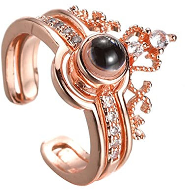 PACKOVE 2 1 100 Sterlingsilberringe für Frauen Hochzeit Verlobungsringe Zirkon Ring geschenk Projektionsring mit 100 Sprachen Zirkonring für die Liebe Krone Ich liebe dich