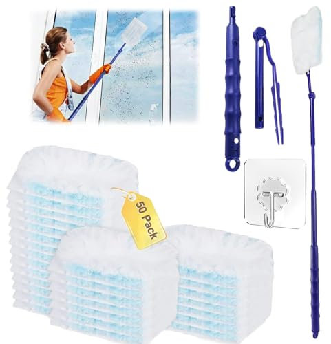 Roinaid 50 Stück für Swiffer Staubmagnet mit Nachfüllpack, für Swiffer Staubmagnet Nachfüllpack für Swiffer Duste Swiffer Staubwedel, mit 1 Handgriff